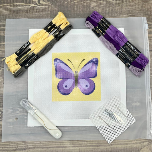 Purple Butterfly Needlepoint Design Needlepoint Kit Blue Poppy Designs