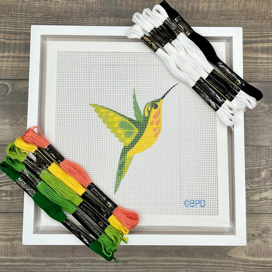 Yellow Bellied Hummingbird Needlepoint Design Needlepoint Kit Blue Poppy Designs
