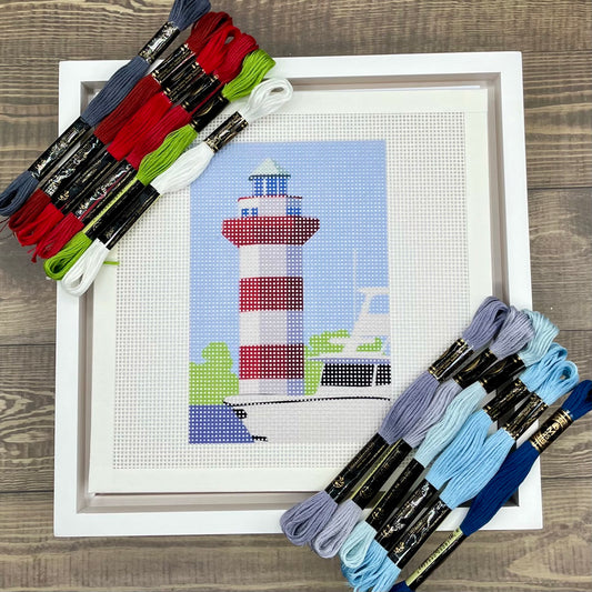 Hilton Head Island Harbor Town Lighthouse Needlepoint Design Needlepoint Kit Blue Poppy Designs