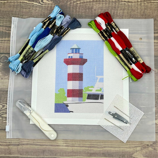 Hilton Head Island Harbor Town Lighthouse Needlepoint Design Needlepoint Kit Blue Poppy Designs