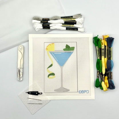 Blue Cocktail Needlepoint Design