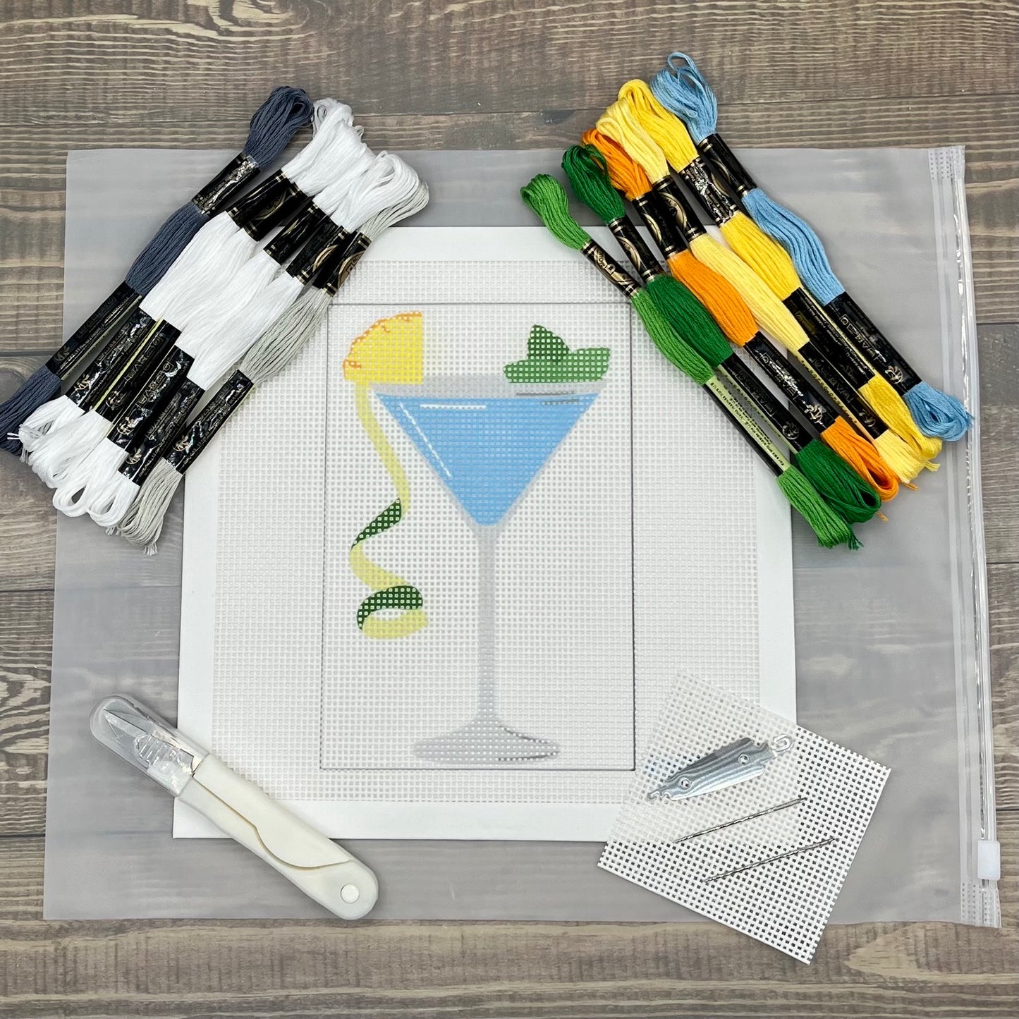 Blue Cocktail Needlepoint Design