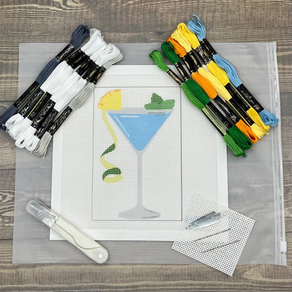 Blue Cocktail Needlepoint Design