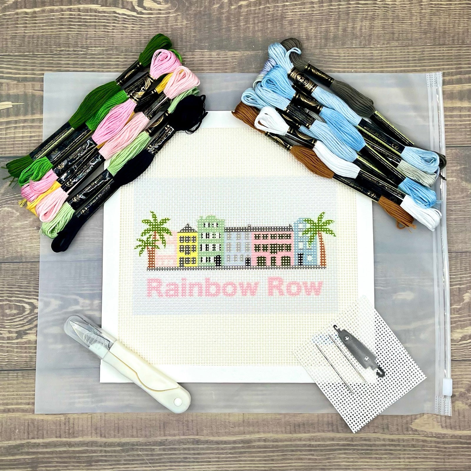 Rainbow Row (RR Text) Needlepoint Design Needlepoint Kit Blue Poppy Designs