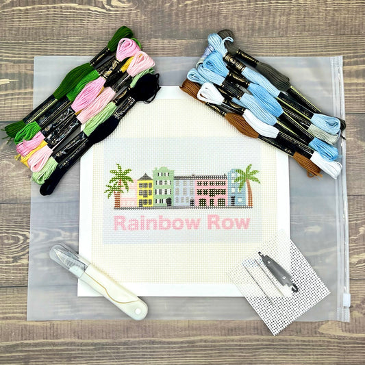 Rainbow Row (RR Text) Needlepoint Design Needlepoint Kit Blue Poppy Designs