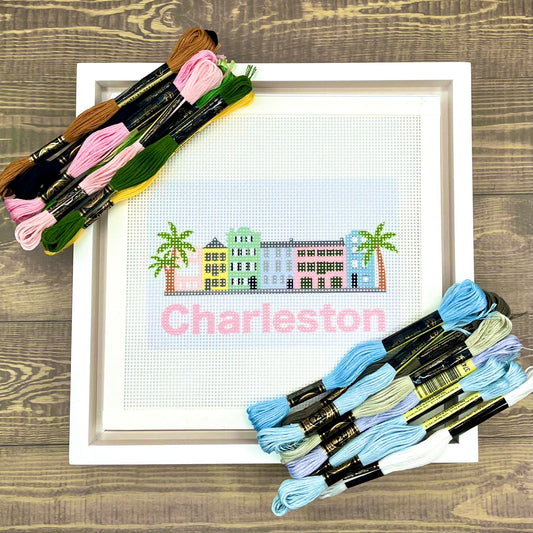 Rainbow Row (Charleston Text) Needlepoint Design Needlepoint Kit Blue Poppy Designs