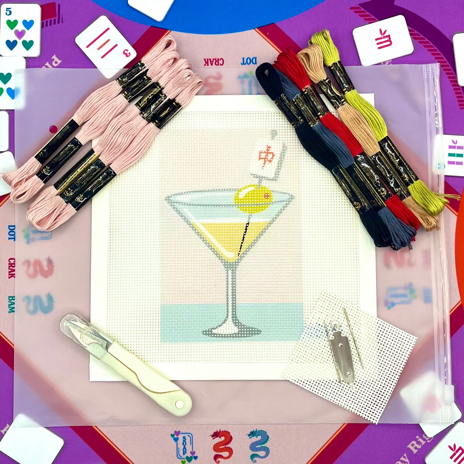 Mahjong Martini Needlepoint Design Needlepoint Kit Blue Poppy Designs