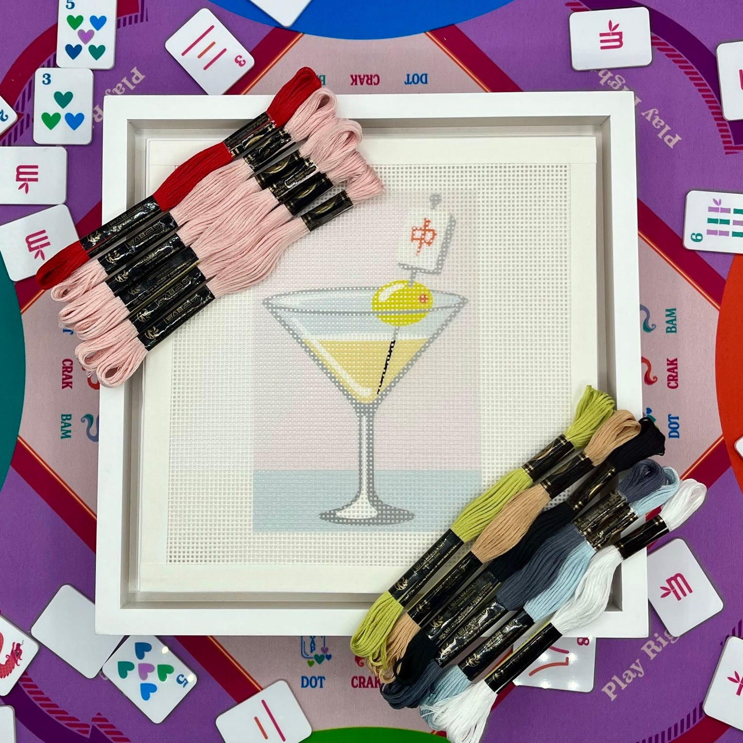 Mahjong Martini Needlepoint Design Needlepoint Kit Blue Poppy Designs