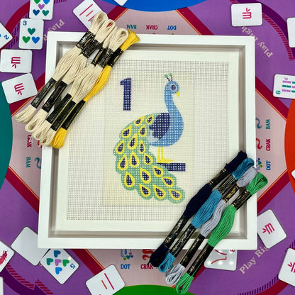 Mahjong One Bird Bamboo Needlepoint Design Peacock Needlepoint Kit Blue Poppy Designs