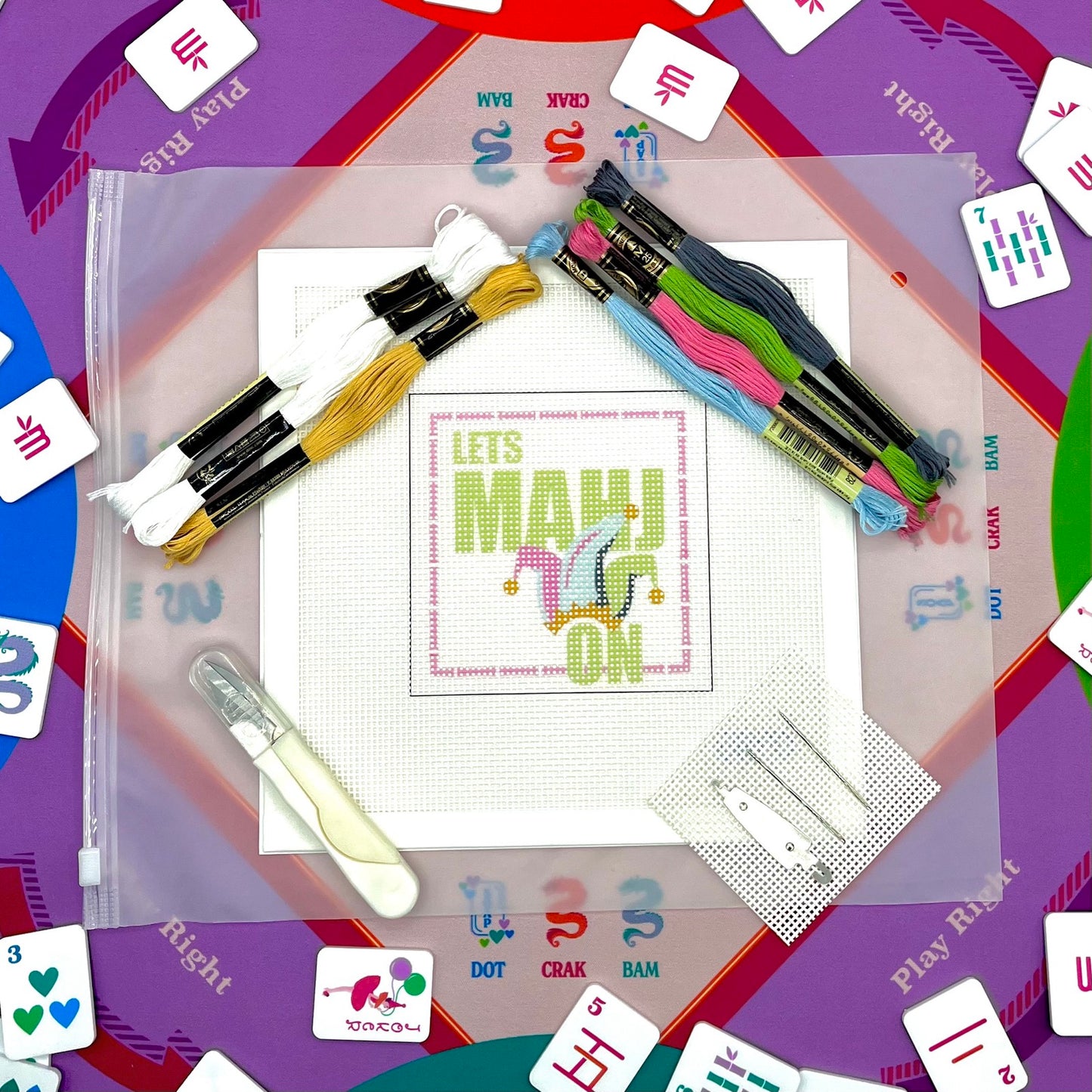 "Lets Mahj On" Needlepoint Design (Mahjong Joker Hat) Needlepoint Kit Blue Poppy Designs