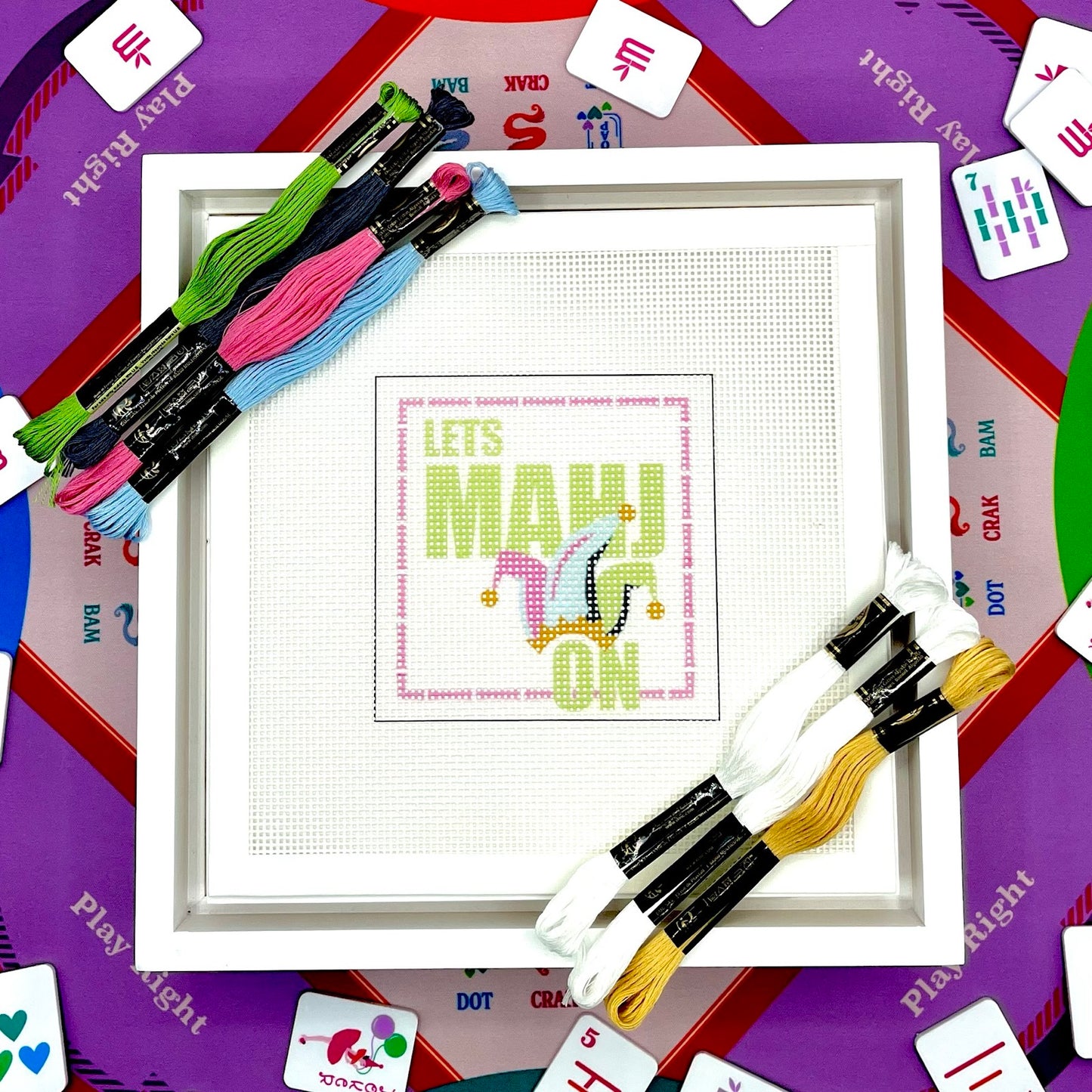 "Lets Mahj On" Needlepoint Design (Mahjong Joker Hat) Needlepoint Kit Blue Poppy Designs