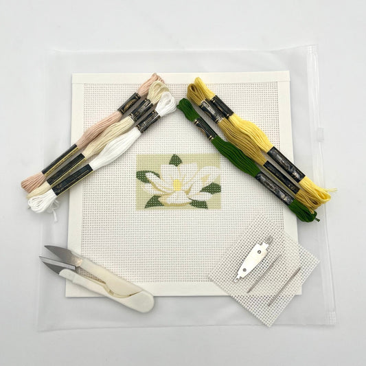 Magnolia on Pale Green 3x2 Needlepoint Design Needlepoint Kit Blue Poppy Designs