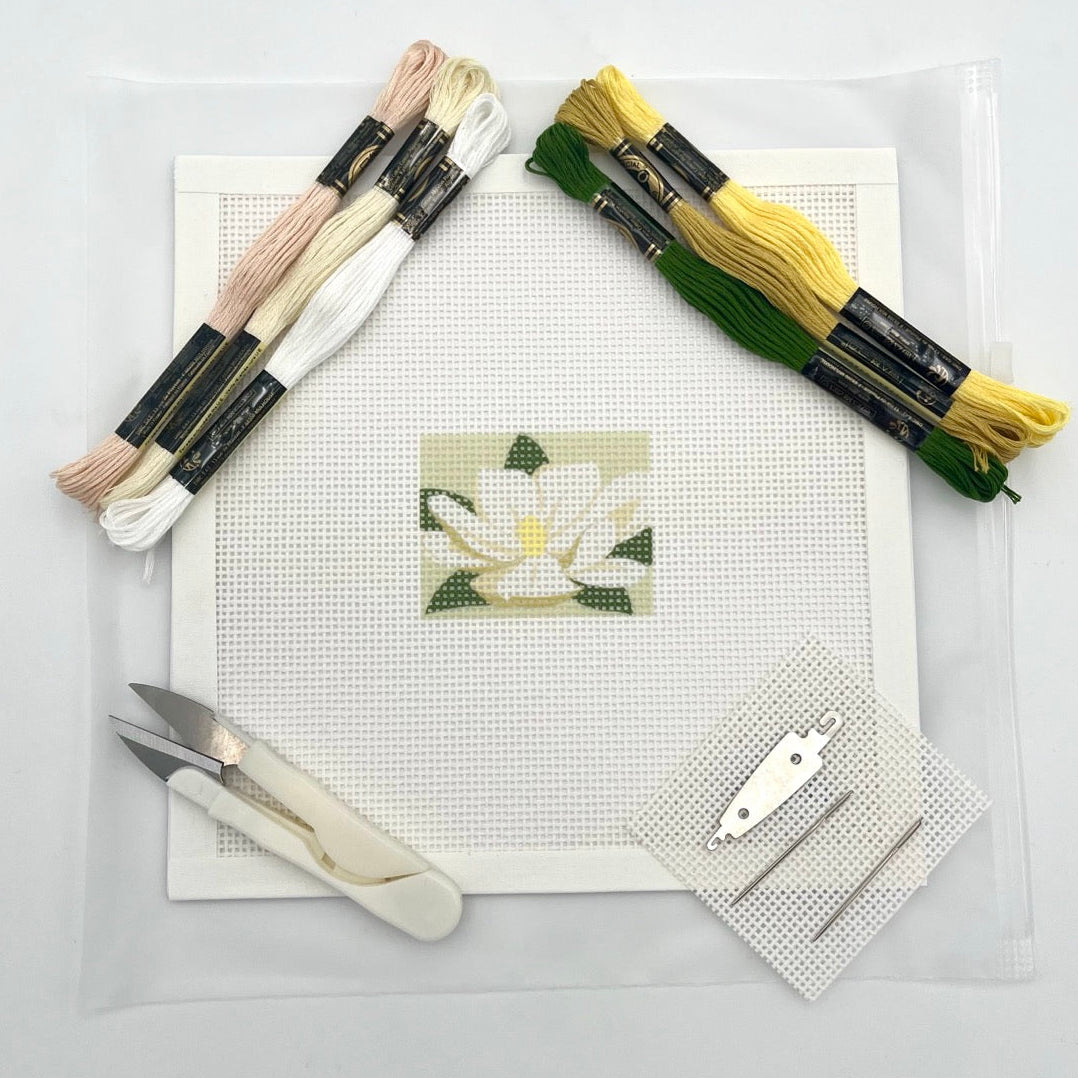 Magnolia on Pale Green 2x2 Needlepoint Design