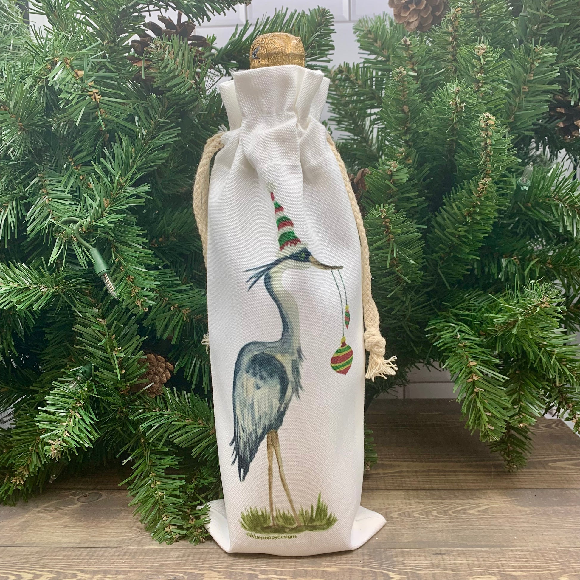 Holiday Wine Bags  Blue Poppy Designs Christmas Heron  