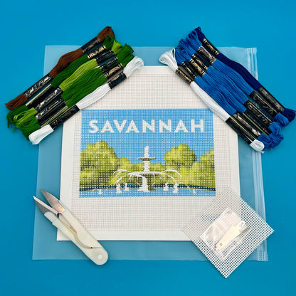 "Savannah" Forsyth Fountain Landscape Needlepoint Design