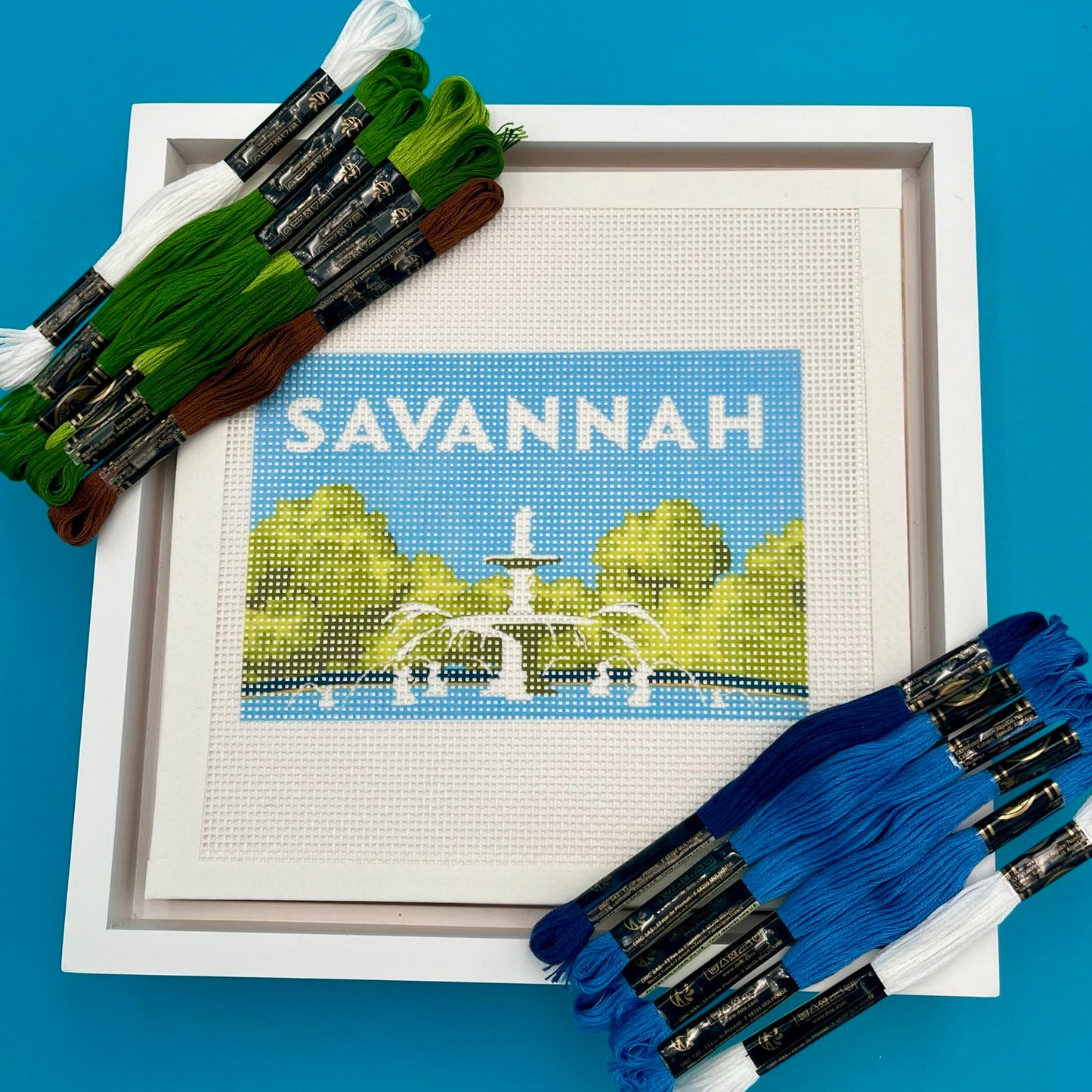 "Savannah" Forsyth Fountain Landscape Needlepoint Design