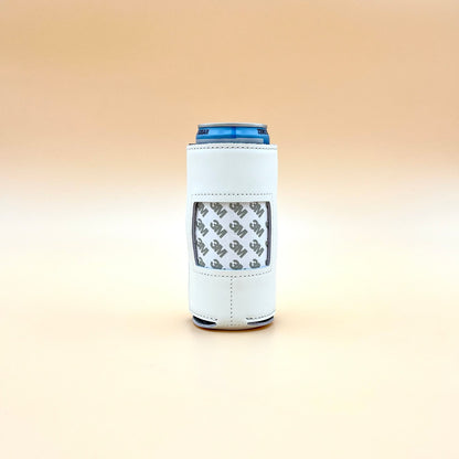 White Leather Thin Can Coozie Koozie Blue Poppy Designs