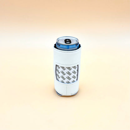 White Leather Thin Can Coozie Koozie Blue Poppy Designs