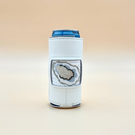 White Leather Thin Can Coozie Koozie Blue Poppy Designs