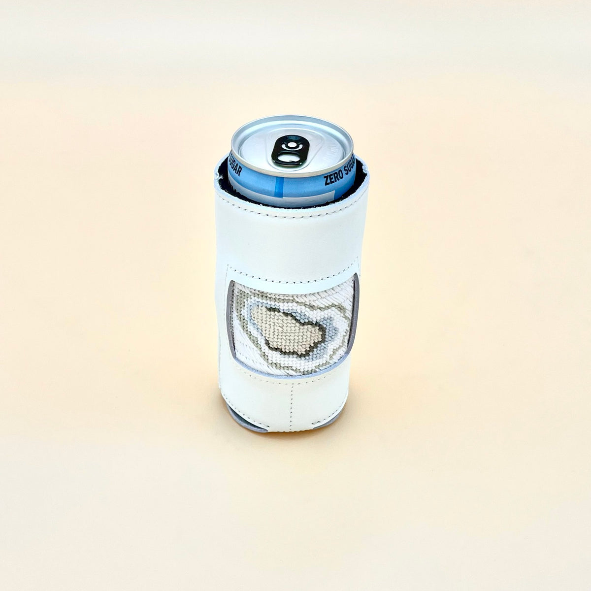 White Leather Thin Can Coozie Koozie Blue Poppy Designs