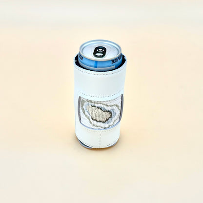 White Leather Thin Can Coozie Koozie Blue Poppy Designs