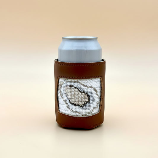 Oyster 2x2 Needlepoint Design Needlepoint Kit Blue Poppy Designs Brown Can Coozie + Full Kit