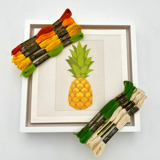 Pineapple on ECRU Needlepoint Design Needlepoint Kit Blue Poppy Designs