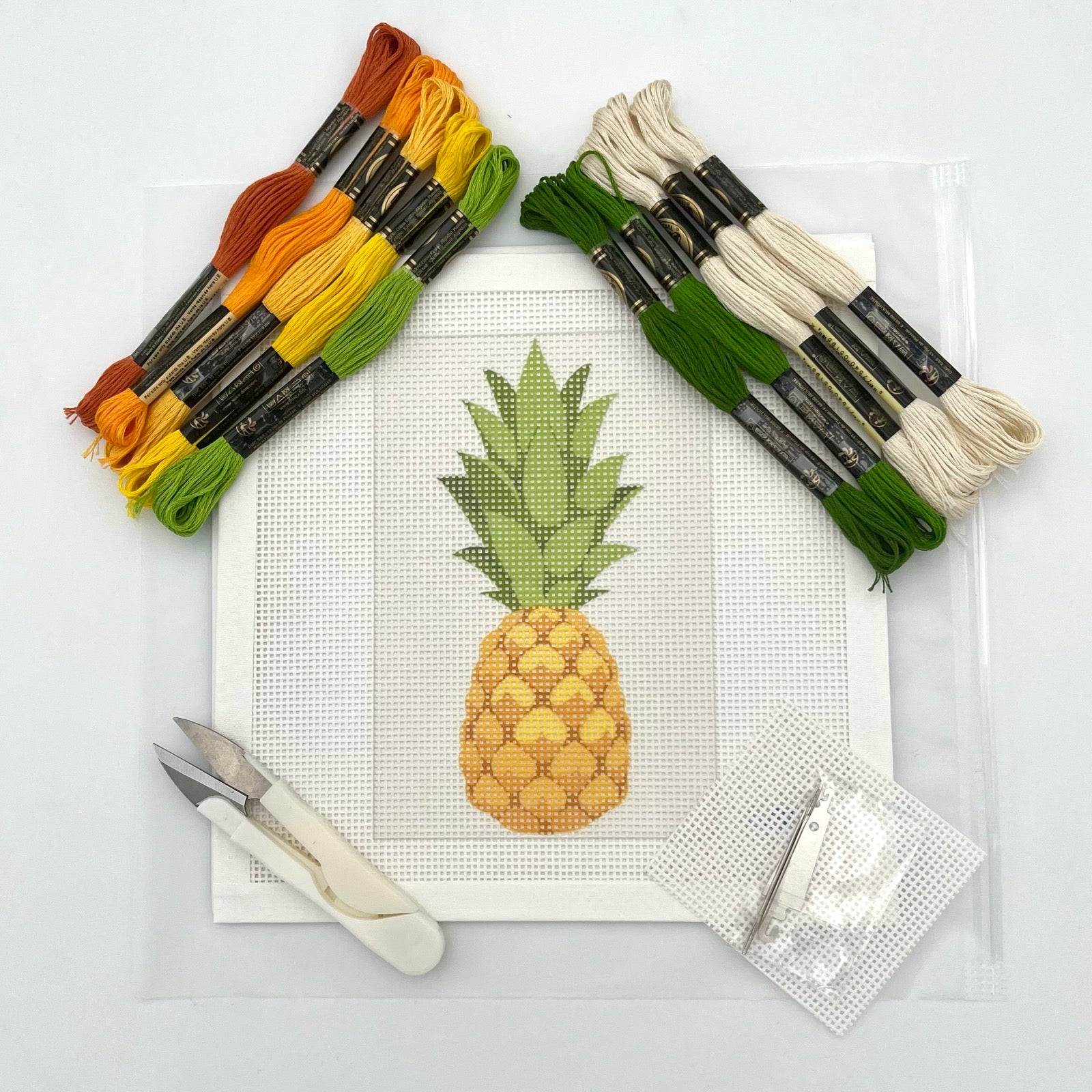 Pineapple on ECRU Needlepoint Design Needlepoint Kit Blue Poppy Designs