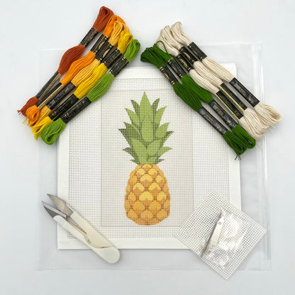 Pineapple on ECRU Needlepoint Design Needlepoint Kit Blue Poppy Designs