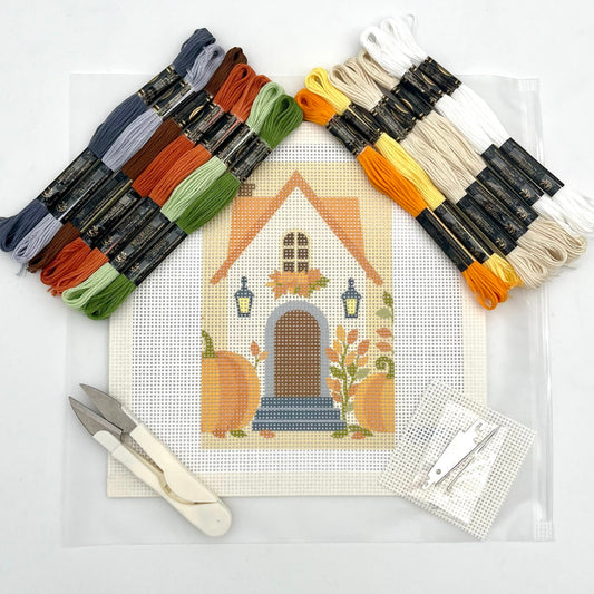 Fall Cottage 6x4 Needlepoint Design Needlepoint Kit Blue Poppy Designs