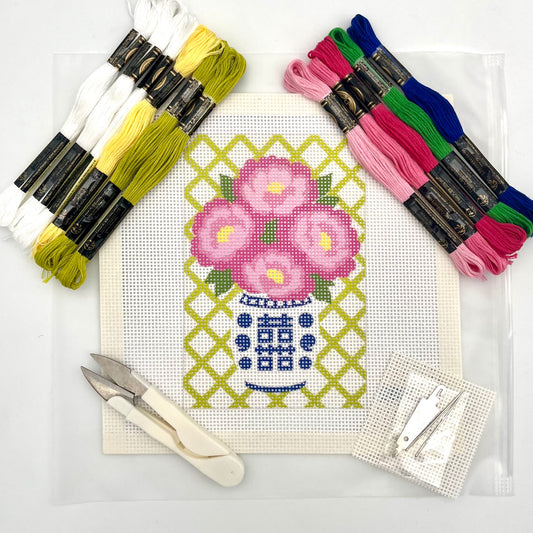 Vase and Pink Flowers (Chinoiserie) Needlepoint Design