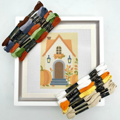 Fall Cottage 6x4 Needlepoint Design