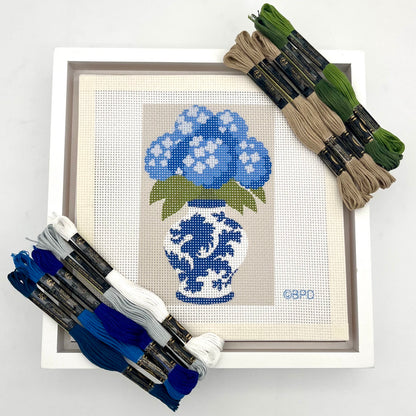 Vase and Blue Flowers (Chinoiserie) Needlepoint Design Needlepoint Kit Blue Poppy Designs