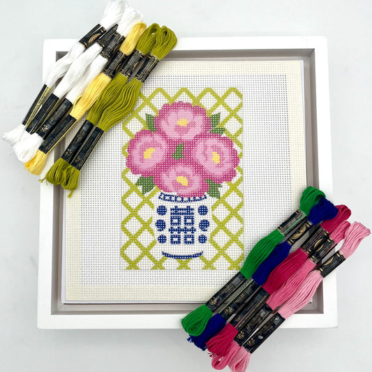 Vase and Pink Flowers (Chinoiserie) Needlepoint Design