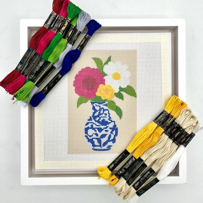 Vase and Colorful Flowers (Chinoiserie) Needlepoint Design