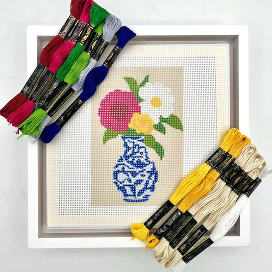 Vase and Colorful Flowers (Chinoiserie) Needlepoint Design