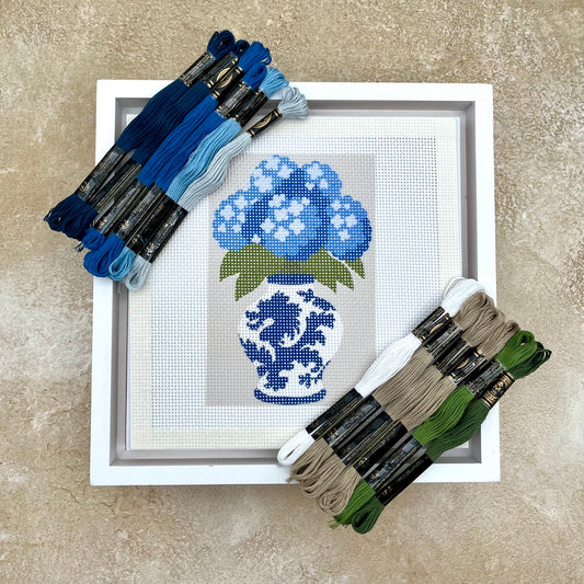 Vase and Blue Flowers (Chinoiserie) Needlepoint Design Needlepoint Kit Blue Poppy Designs
