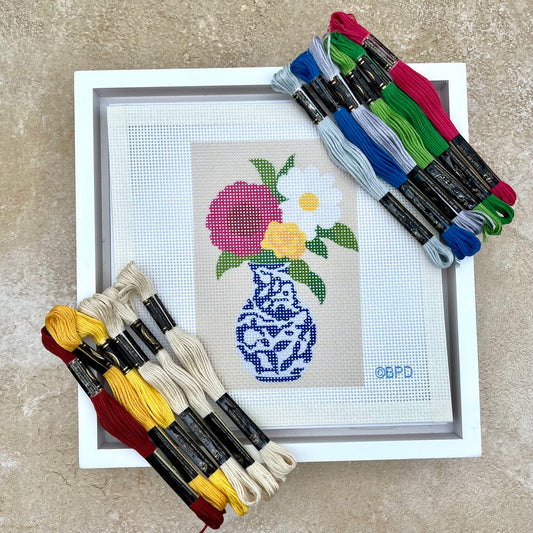 Vase and Colorful Flowers (Chinoiserie) Needlepoint Design