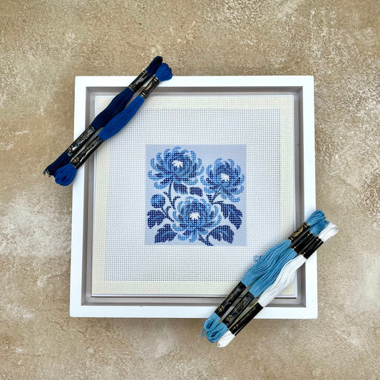 Chrysanthemum Botanical (Chinoiserie) Needlepoint Design Needlepoint Kit Blue Poppy Designs