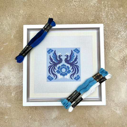 Two Phoenixes (Chinoiserie) Needlepoint Design Needlepoint Kit Blue Poppy Designs