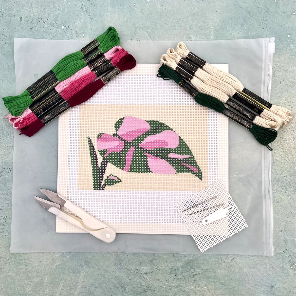 Pink Philodendron Needlepoint Design