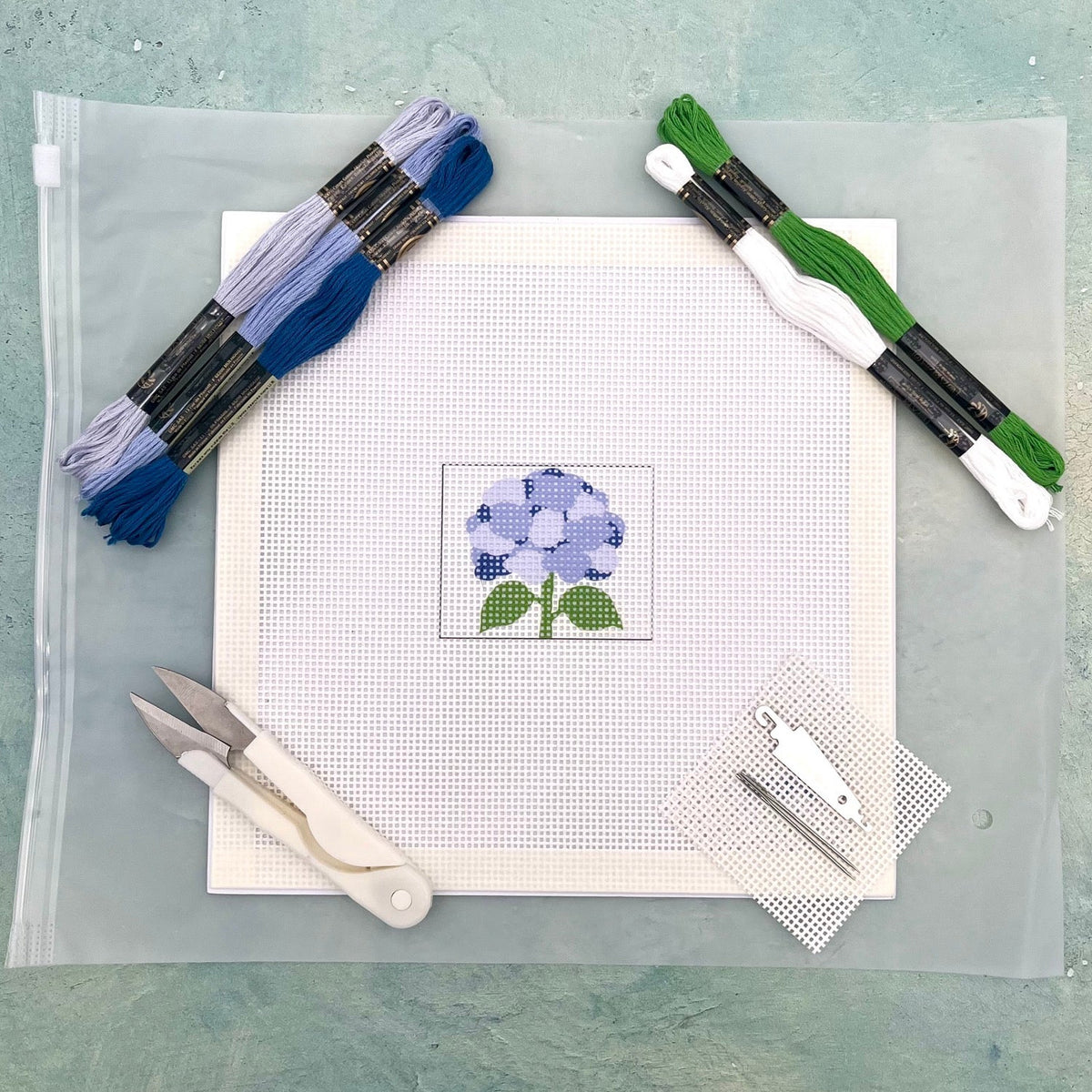 Blue Hydrangea 2x2 Needlepoint Design