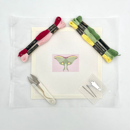 Luna Moth Pink Background 3x2 Needlepoint Design