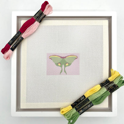 Luna Moth Pink Background 3x2 Needlepoint Design