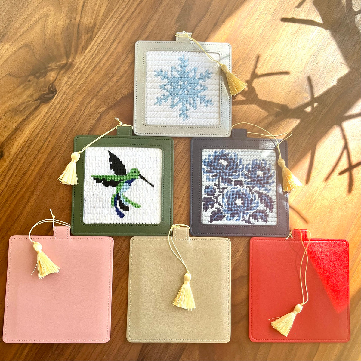 Vegan Leather 4x4 Ornaments, Six Colors Wristlet Blue Poppy Designs