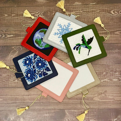 Vegan Leather 4x4 Ornaments, Six Colors Wristlet Blue Poppy Designs