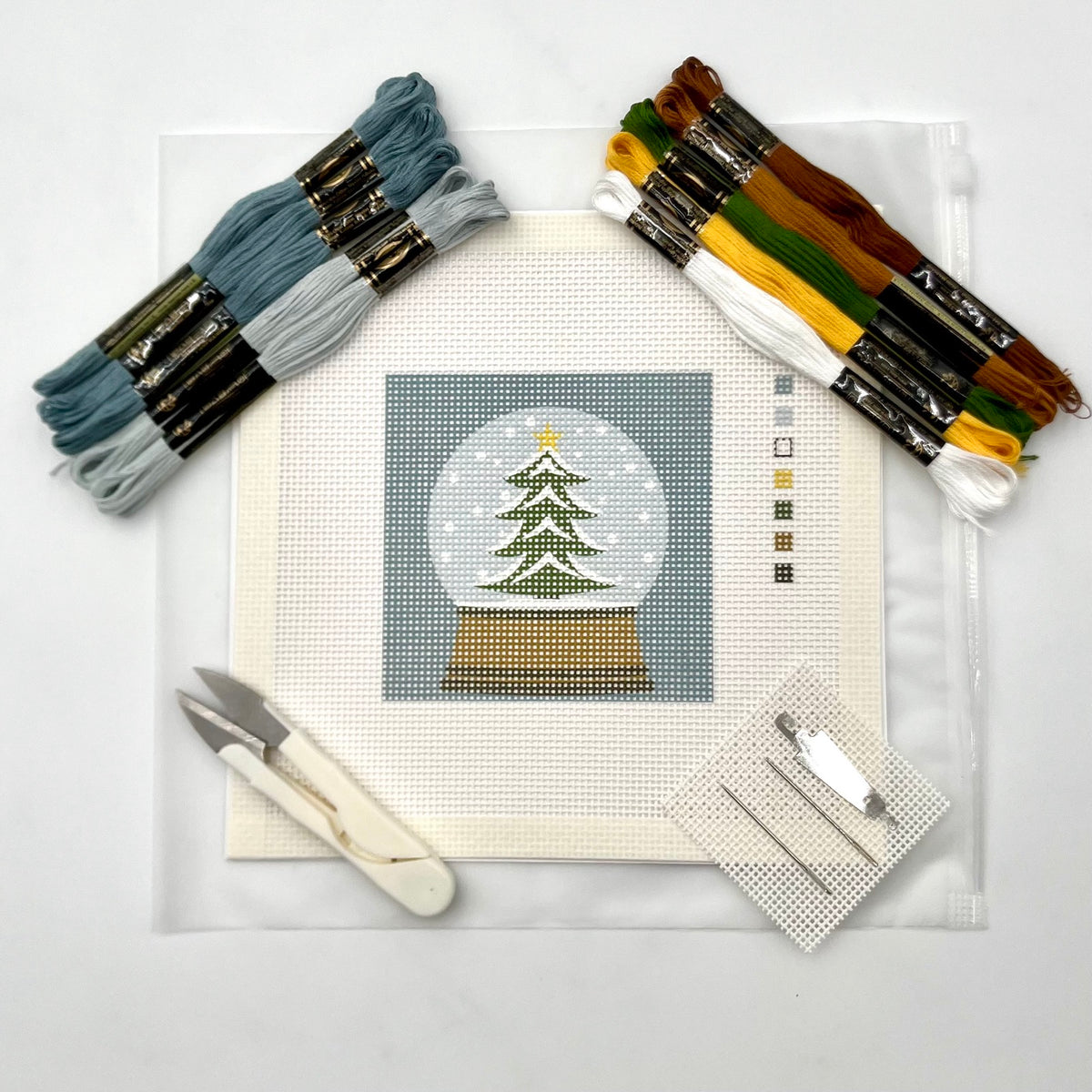 Snowglobe with Christmas Tree Needlepoint Design Needlepoint Kit Blue Poppy Designs