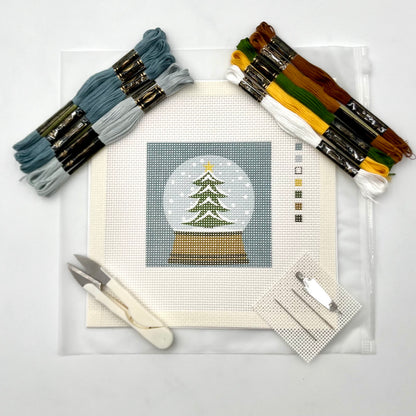 Snowglobe with Christmas Tree Needlepoint Design Needlepoint Kit Blue Poppy Designs