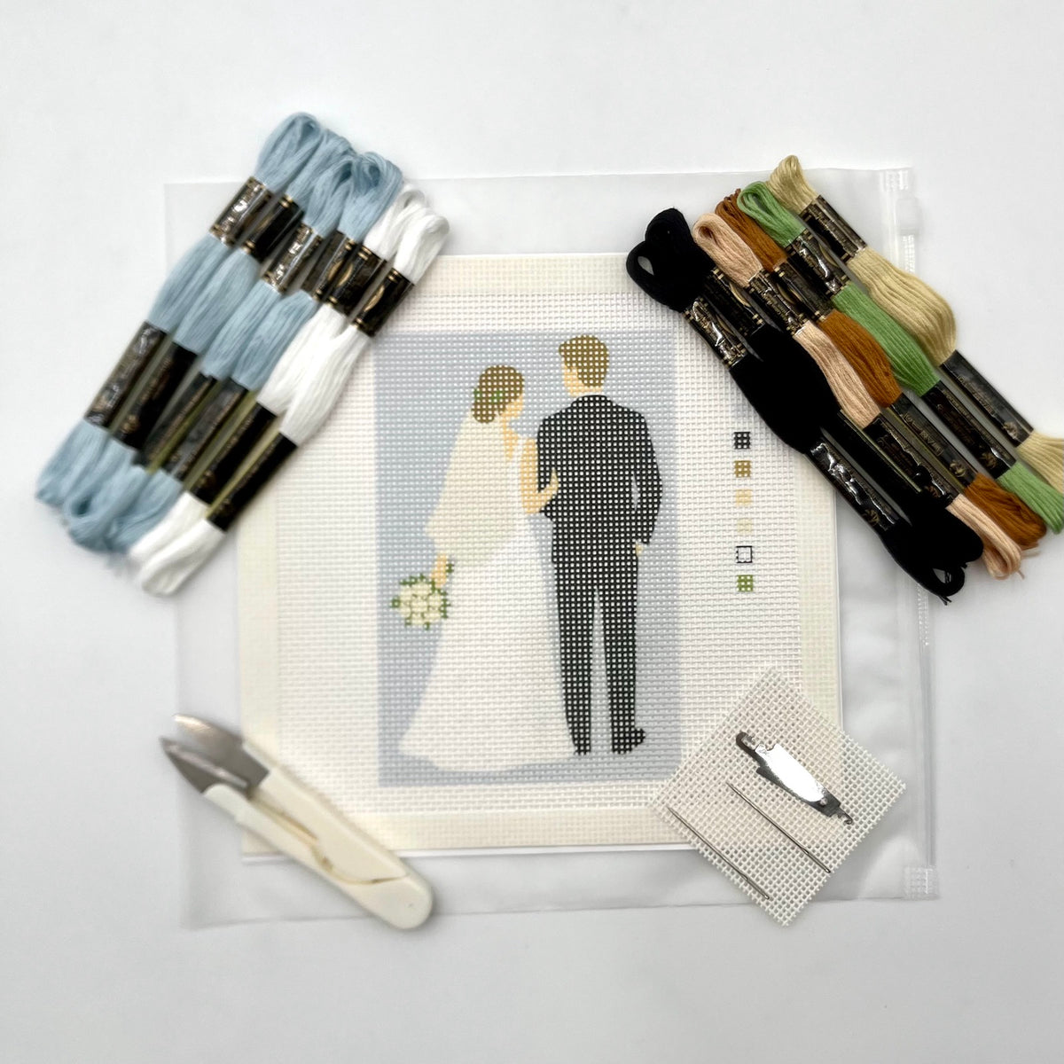 Bride and Groom Needlepoint Design Needlepoint Kit Blue Poppy Designs
