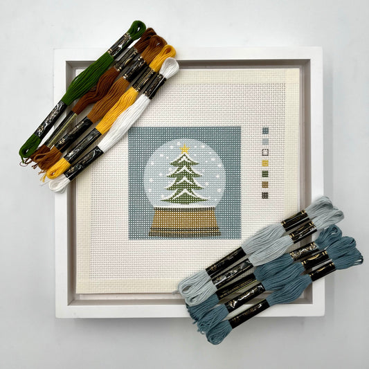 Snowglobe with Christmas Tree Needlepoint Design Needlepoint Kit Blue Poppy Designs